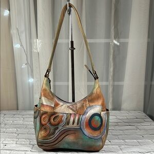 Anuschka Hand Painted Leather Purse Boho Hippie Handbag Tote India Abstract Art